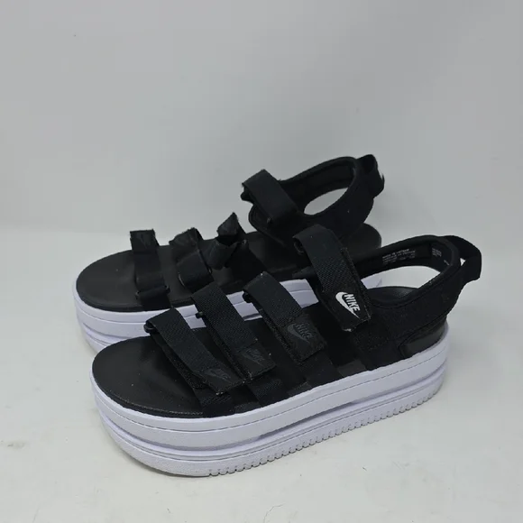 Nike Icon Classic Women's Black and White Platform Sandals Size 9 - Picture 1 of 6